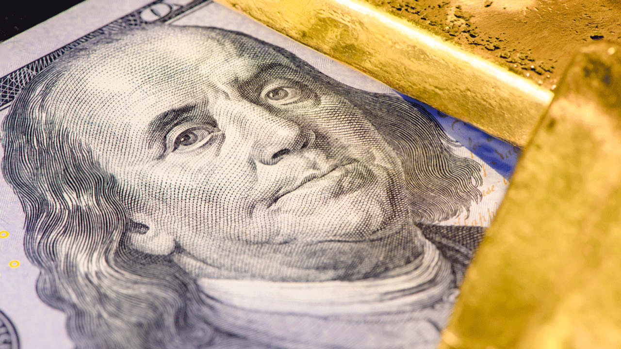 100 Dollar Bill And Gold Bricks